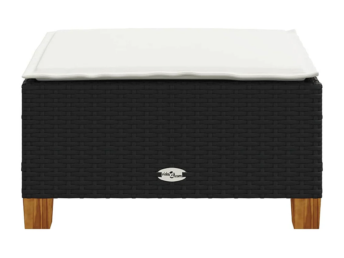 Tabouret de jardin et coussin noir 63,5x56x32 cm résine tressée