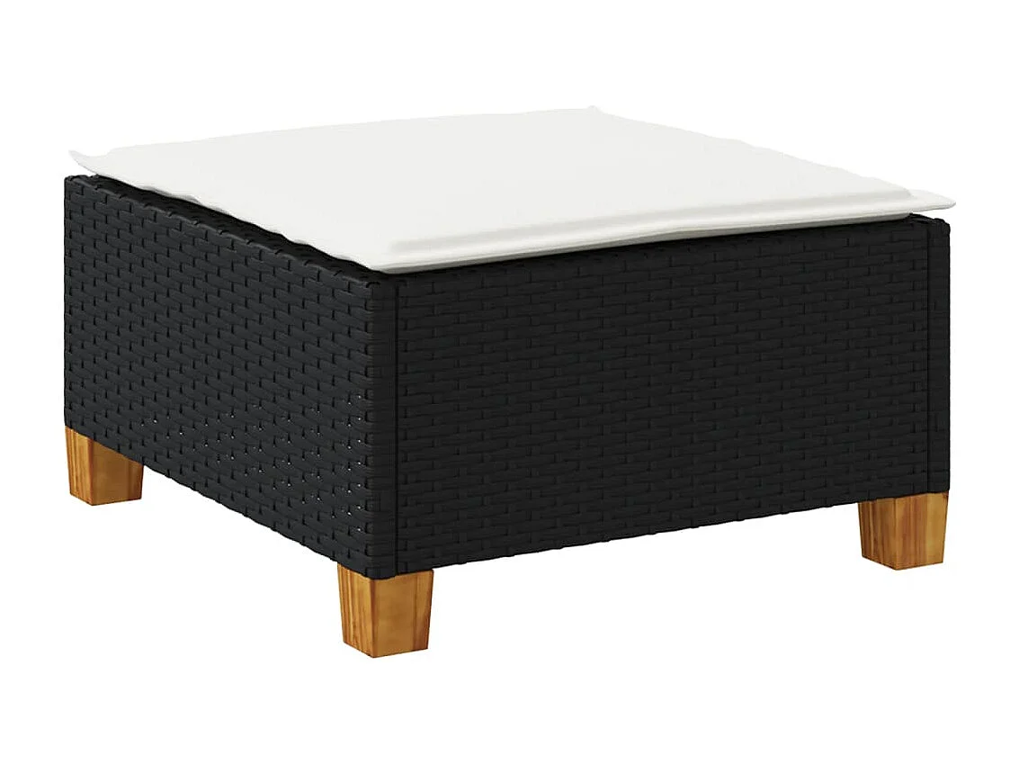 Tabouret de jardin et coussin noir 63,5x56x32 cm résine tressée