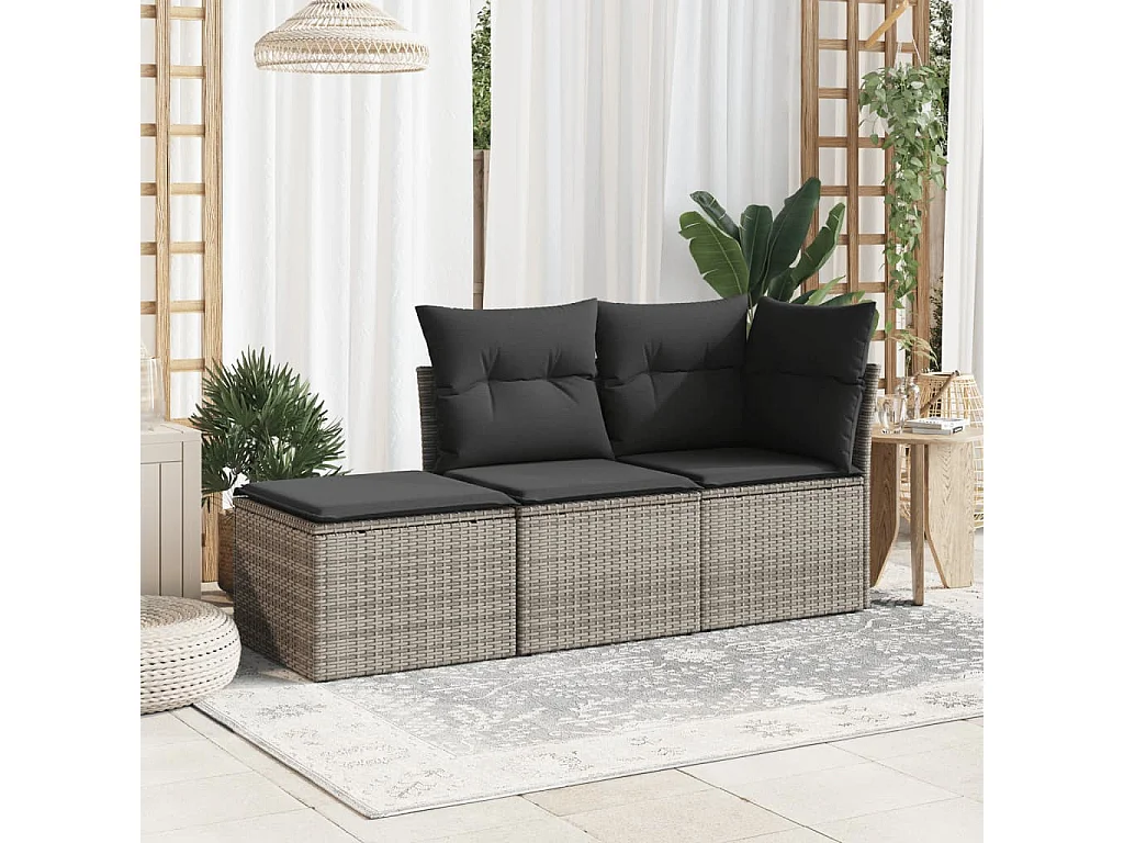 Taburete de jardín con cojín gris 55x55x37 cm resina tejida