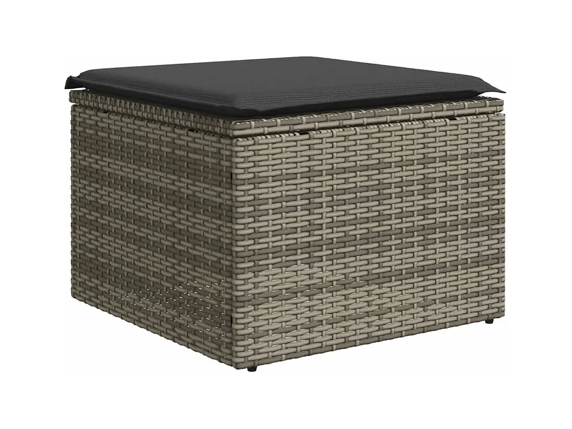 Tabouret de jardin avec coussin gris 55x55x37 cm résine tressée