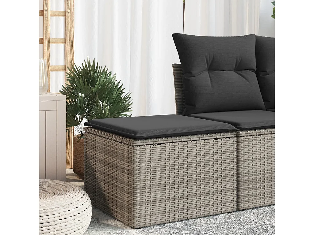 Tabouret de jardin avec coussin gris 55x55x37 cm résine tressée