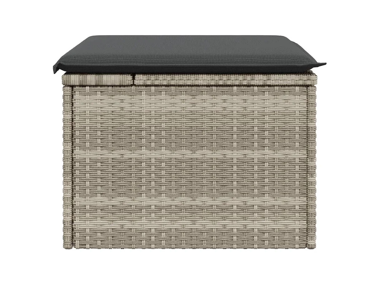 Taburete de jardín cojín gris claro 55x55x37cm resina tejida