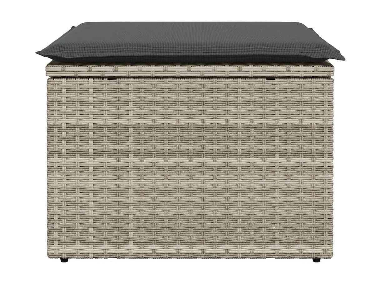 Taburete de jardín cojín gris claro 55x55x37cm resina tejida