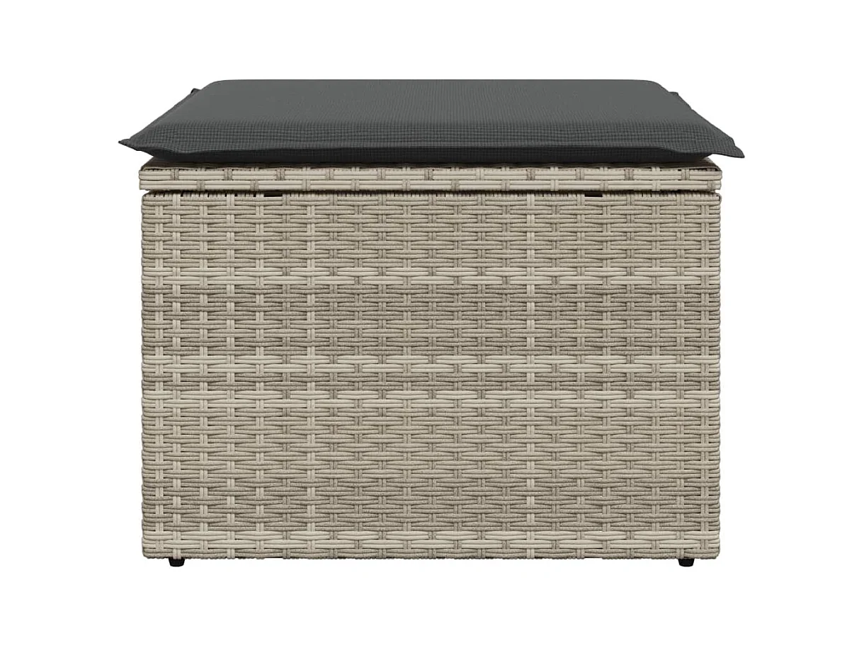 Tabouret de jardin coussin gris clair 55x55x37cm résine tressée