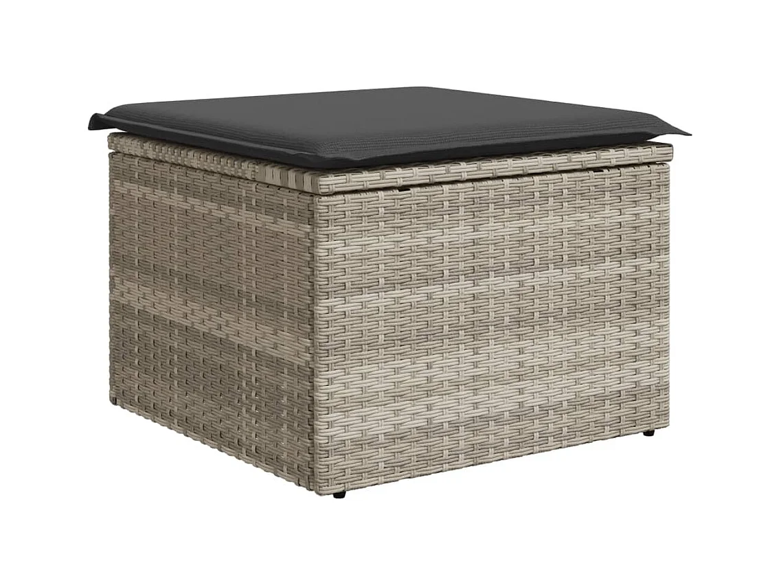 Tabouret de jardin coussin gris clair 55x55x37cm résine tressée