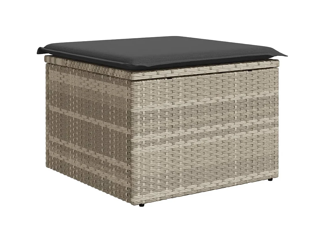 Tabouret de jardin coussin gris clair 55x55x37cm résine tressée