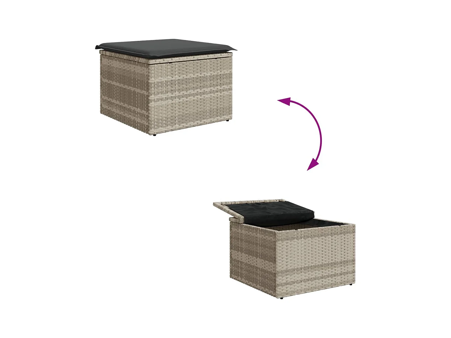 Tabouret de jardin coussin gris clair 55x55x37cm résine tressée