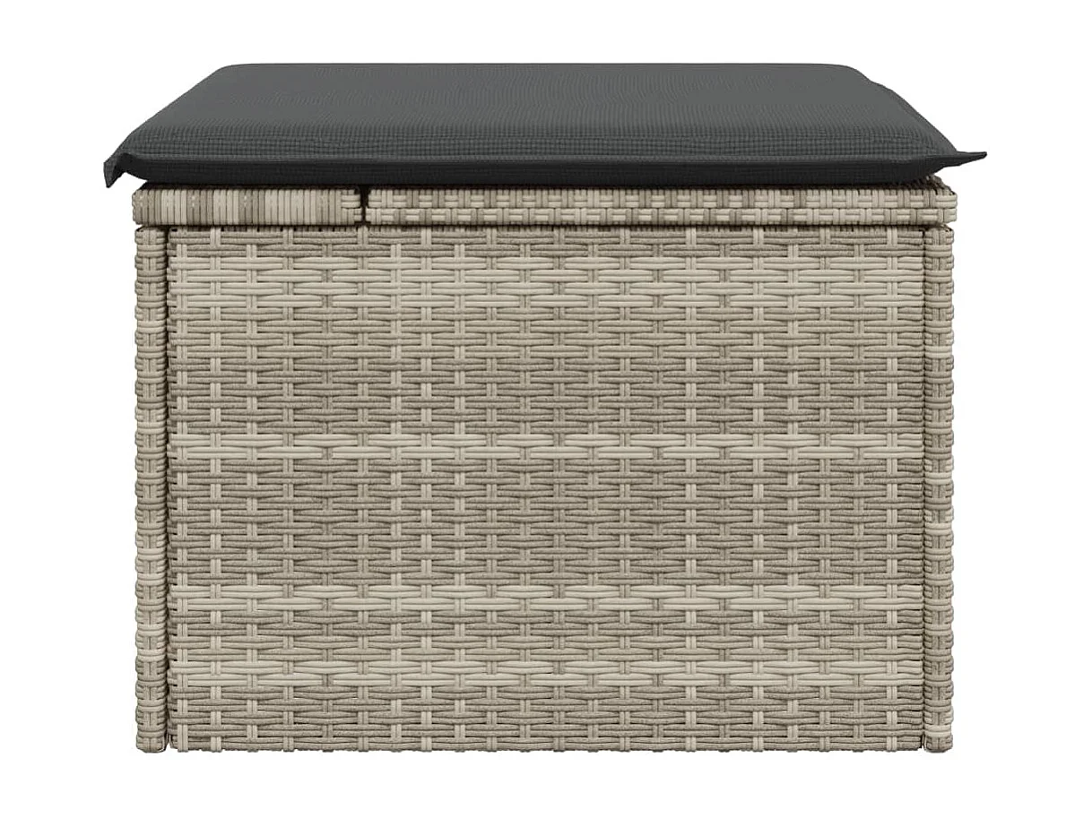 Tabouret de jardin coussin gris clair 55x55x37cm résine tressée