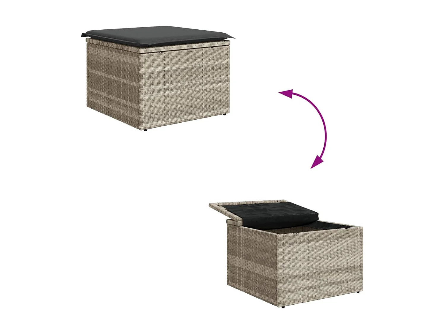 Tabouret de jardin coussin gris clair 55x55x37cm résine tressée