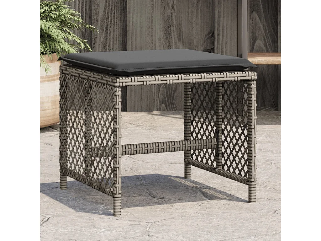 Set di 4 sgabelli e cuscini da giardino in rattan grigio 41x41x36 cm
