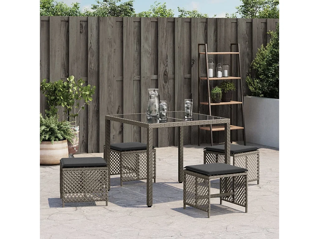 Set di 4 sgabelli e cuscini da giardino in rattan grigio 41x41x36 cm