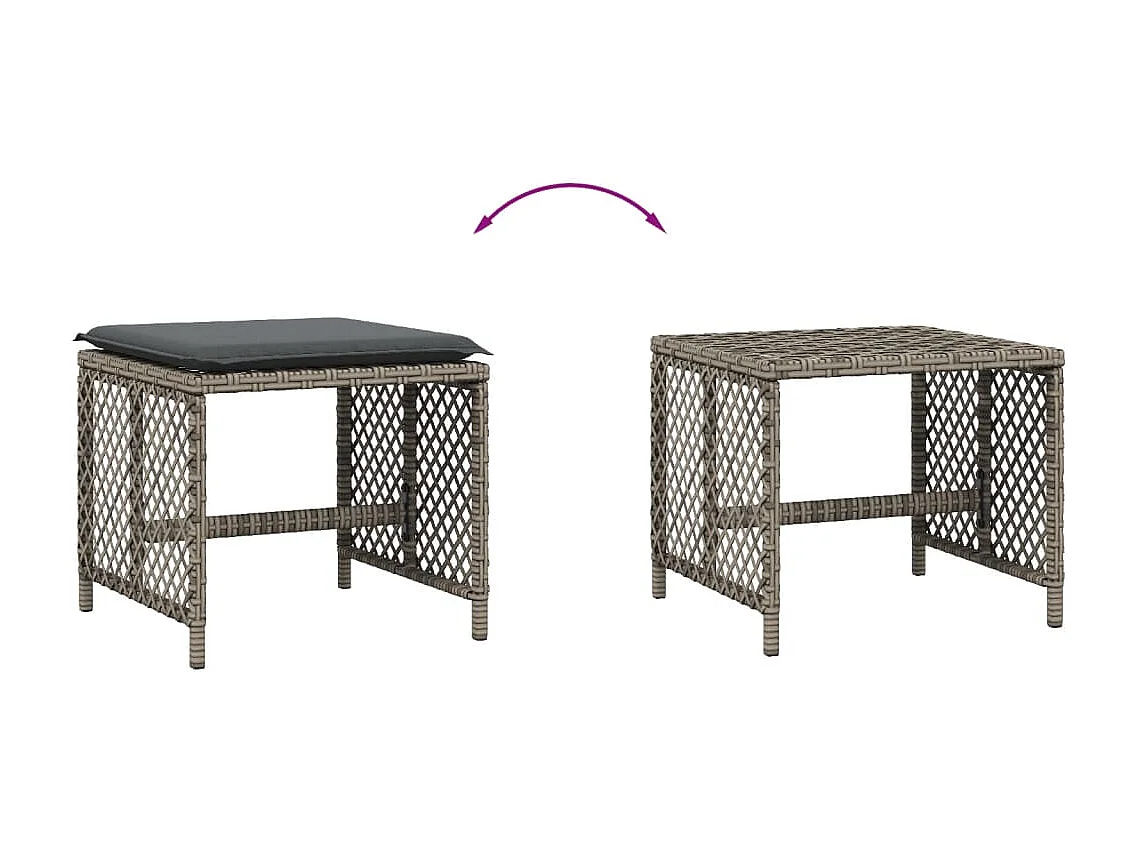 Set di 4 sgabelli e cuscini da giardino in rattan grigio 41x41x36 cm