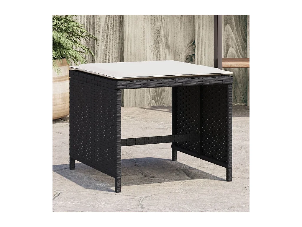Tabourets de jardin et coussins lot de 4 noir 41x41x36 cm rotin