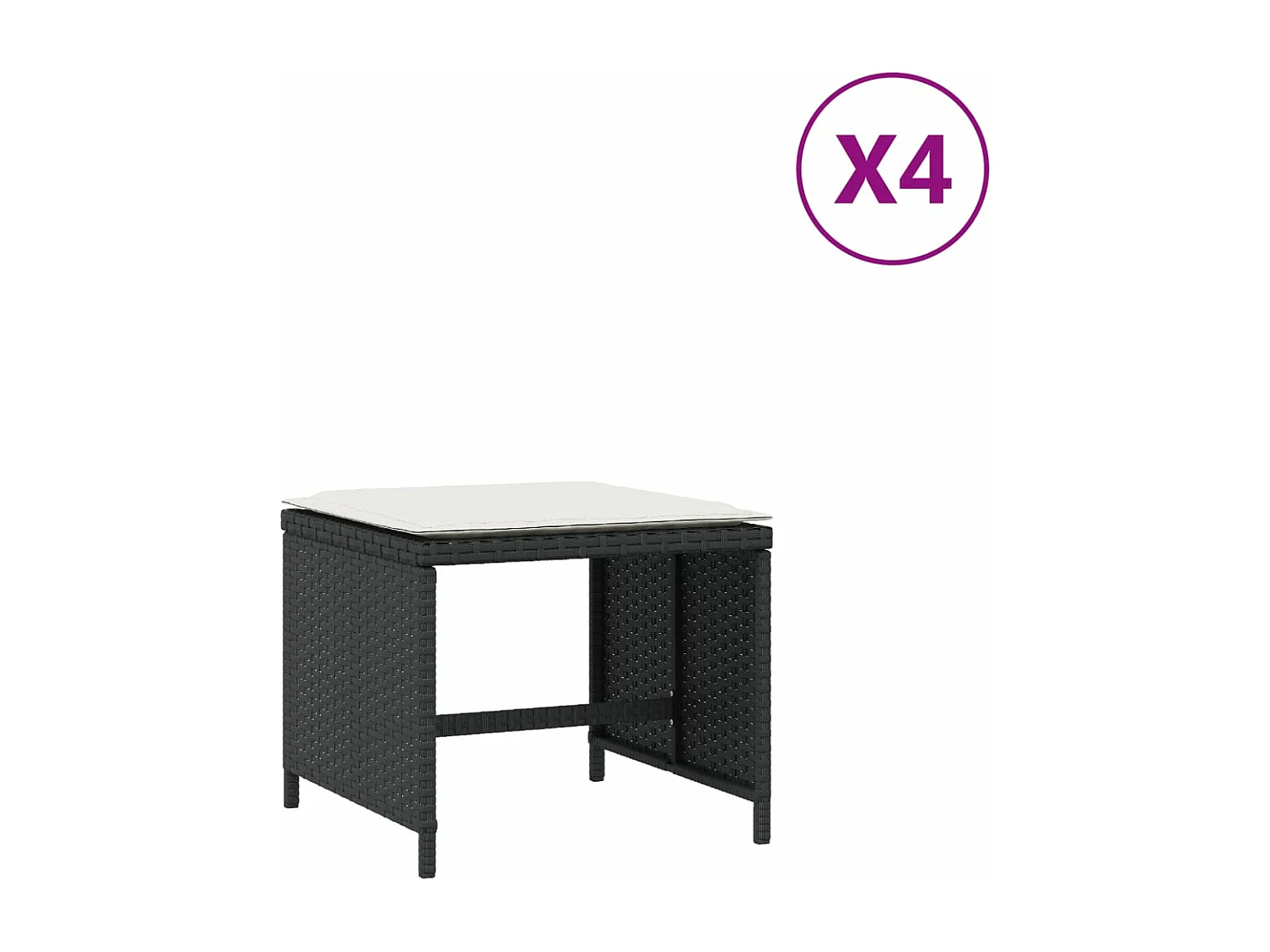 Tabourets de jardin et coussins lot de 4 noir 41x41x36 cm rotin