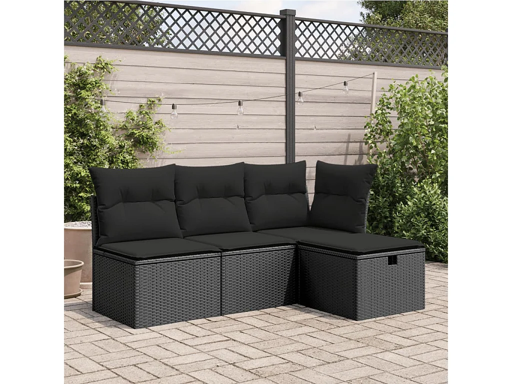 Gartenhocker mit schwarzem Kissen 55x55x37 cm aus geflochtenem Harz