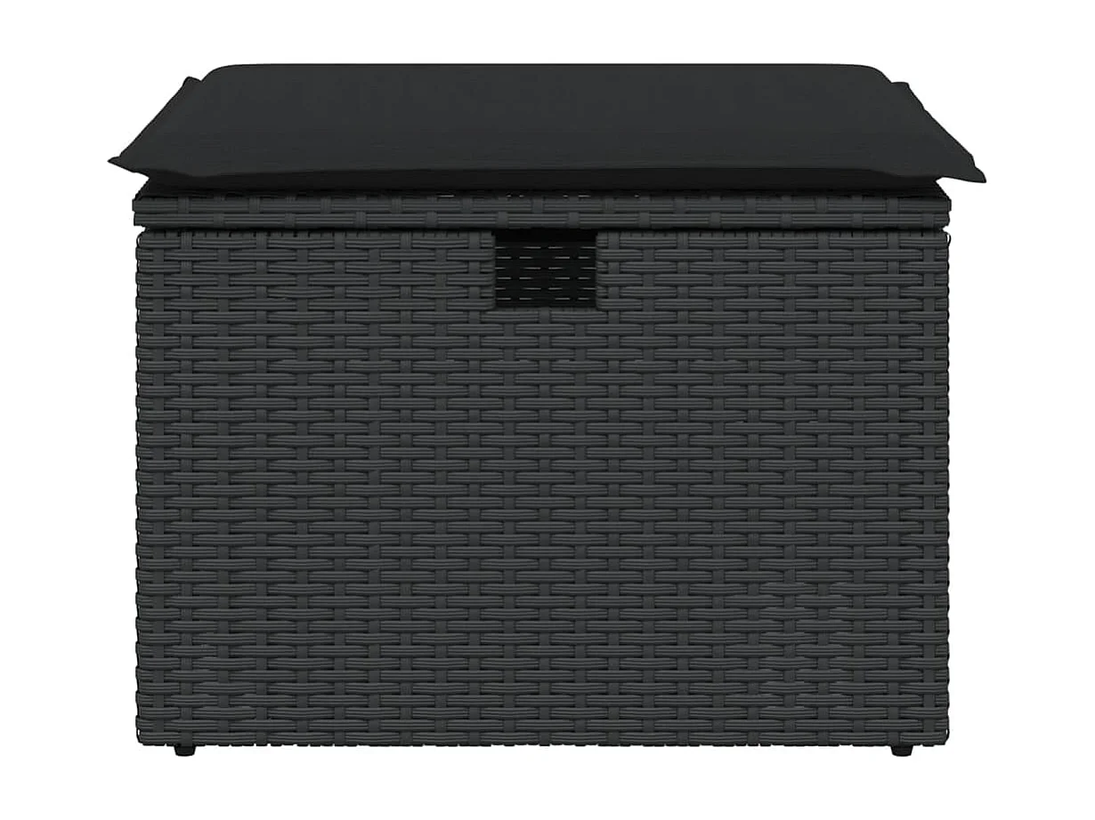 Gartenhocker mit schwarzem Kissen 55x55x37 cm aus geflochtenem Harz