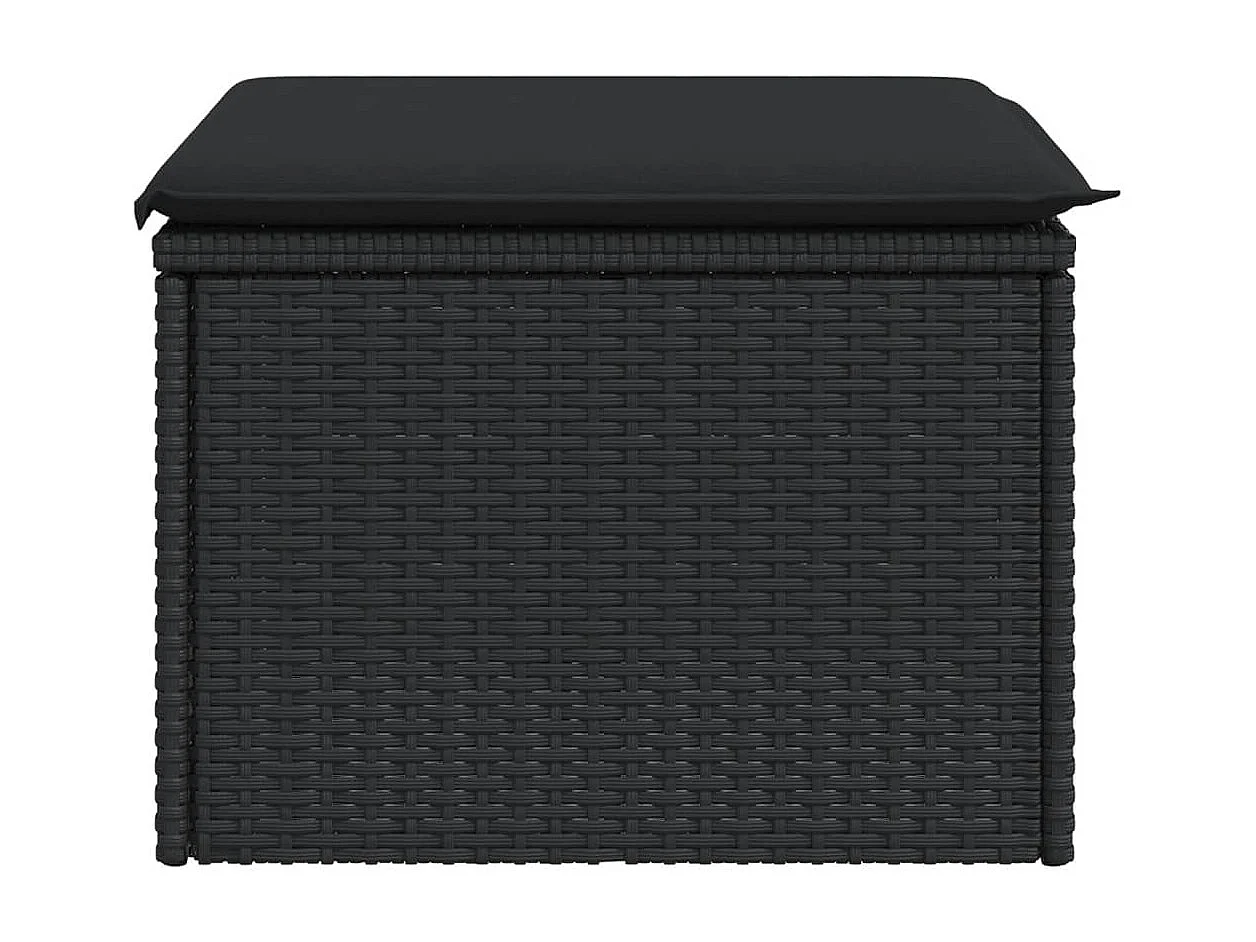 Gartenhocker mit schwarzem Kissen 55x55x37 cm aus geflochtenem Harz