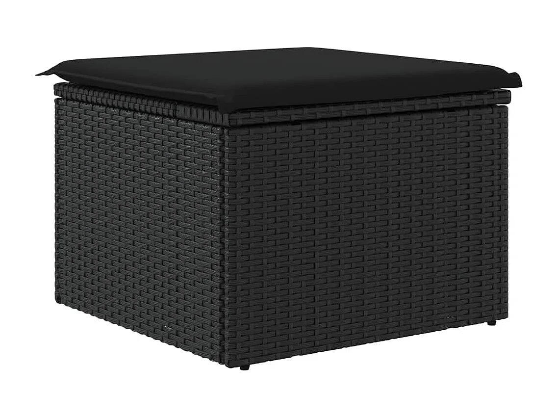 Gartenhocker mit schwarzem Kissen 55x55x37 cm aus geflochtenem Harz