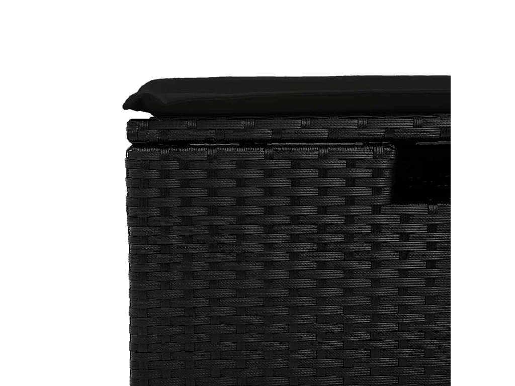 Gartenhocker mit schwarzem Kissen 55x55x37 cm aus geflochtenem Harz