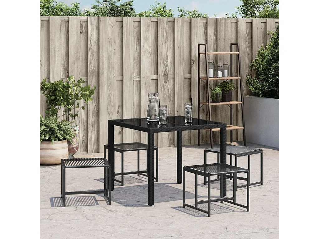 Tabourets de jardin lot de 4 noir résine tressée