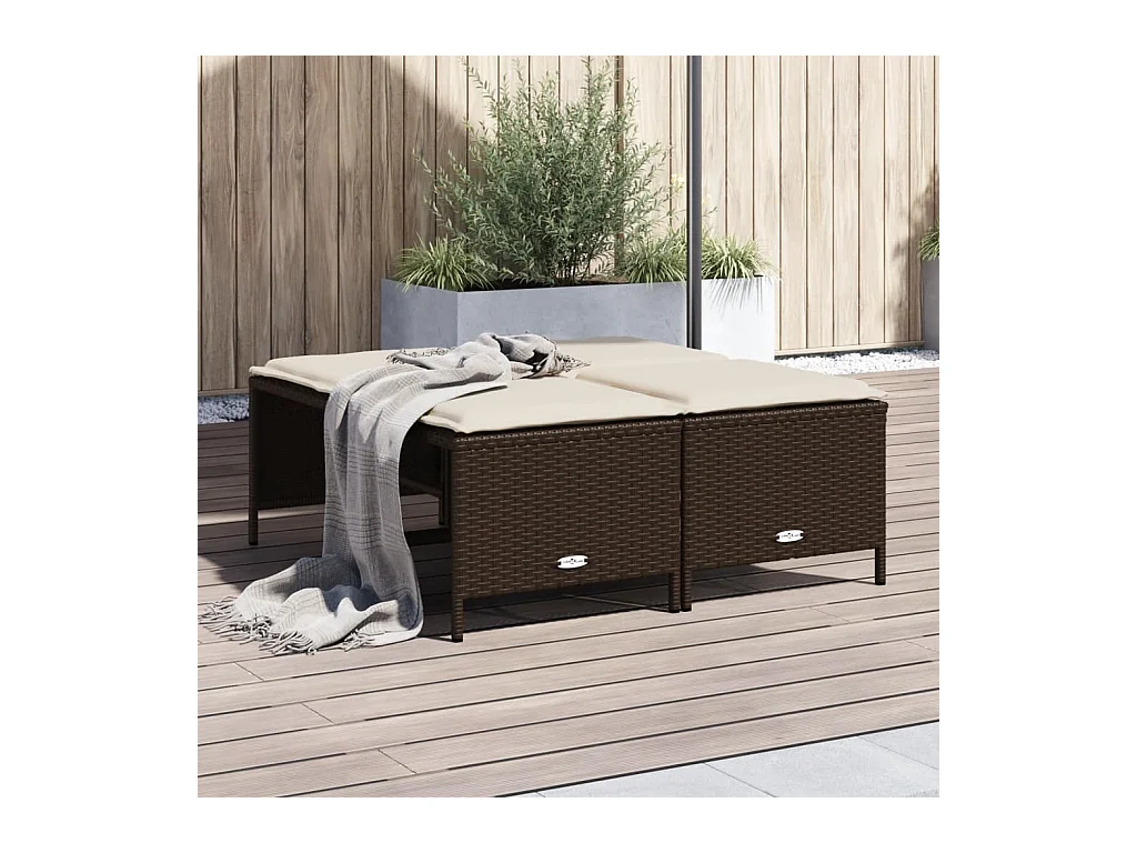 Tabourets de jardin avec coussins lot de 4 marron poly rotin
