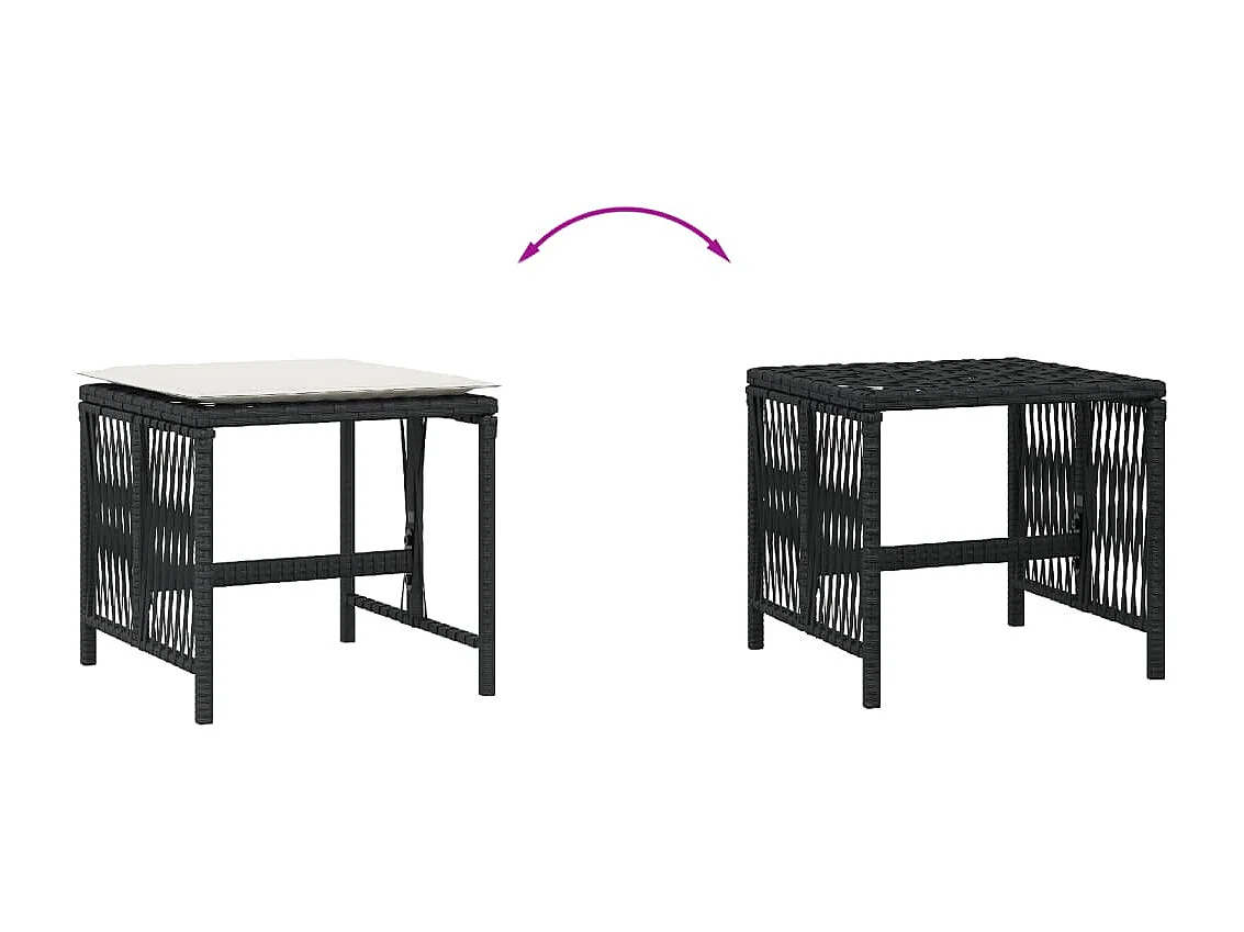 Juego de 4 taburetes y cojines de jardín ratán negro 41x41x36 cm