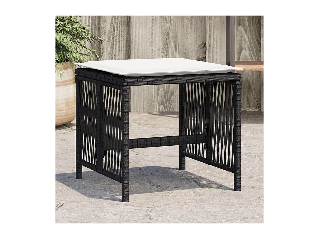 Set di 4 sgabelli e cuscini da giardino in rattan nero 41x41x36 cm
