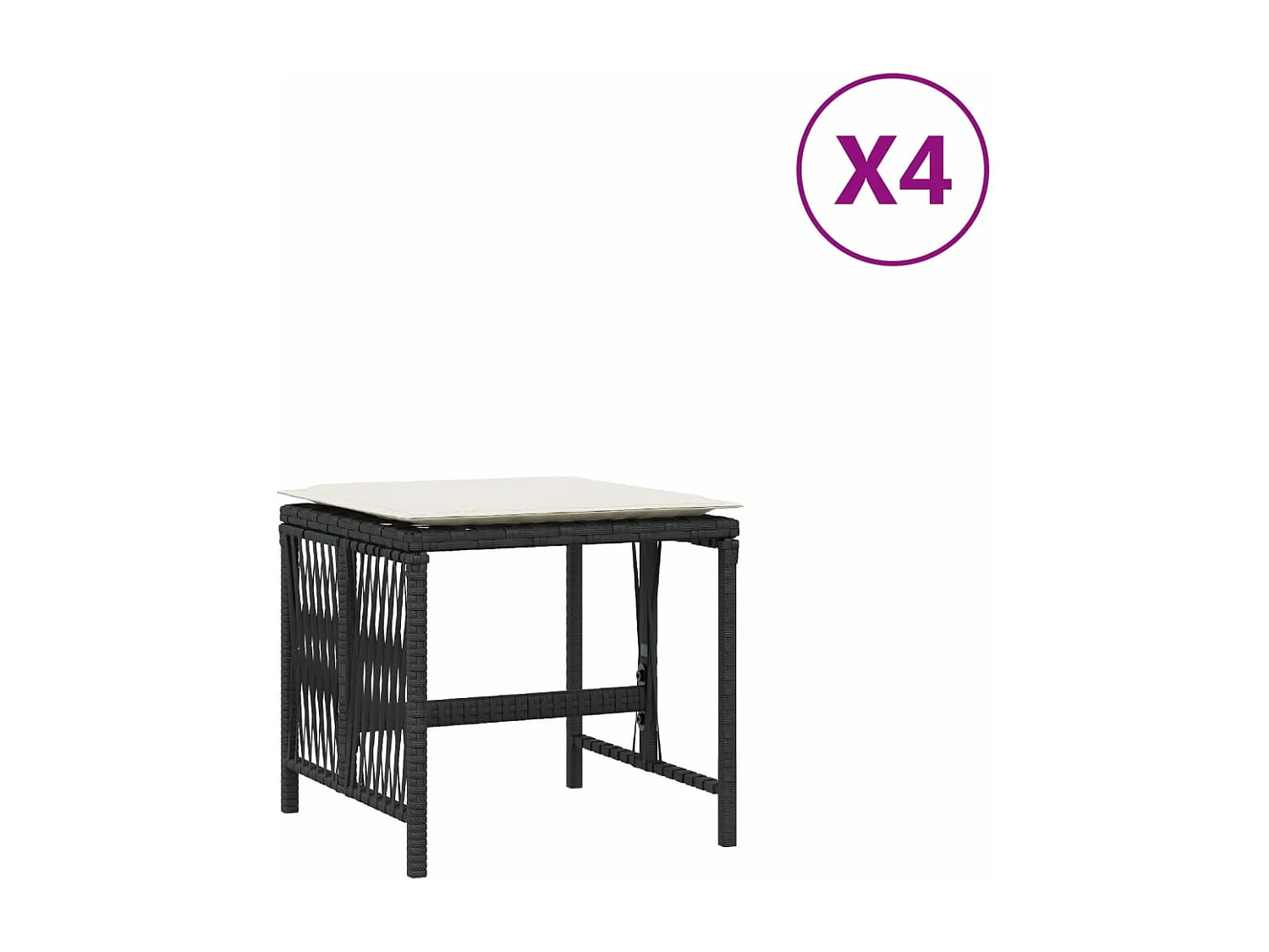 Tabourets de jardin et coussins lot de 4 noir 41x41x36 cm rotin