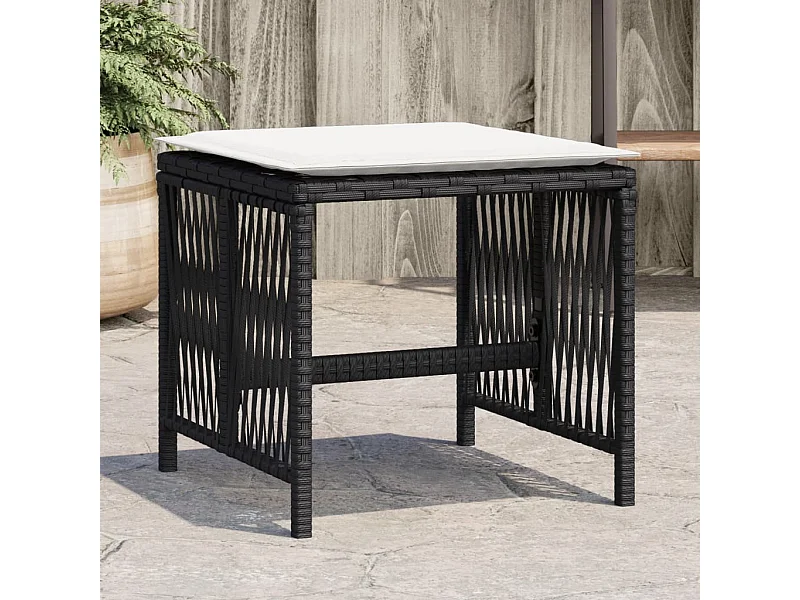 Juego de 4 taburetes y cojines de jardín ratán negro 41x41x36 cm