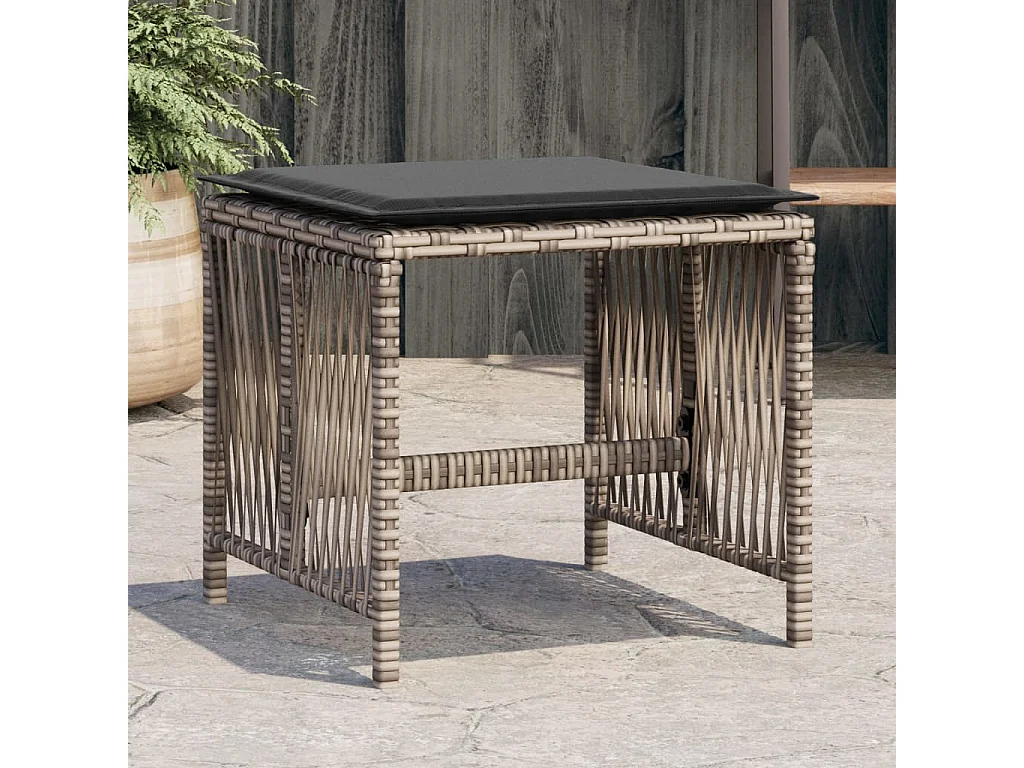 Conjunto de 4 bancos e almofadas de jardim em vime cinza 41x41x36 cm