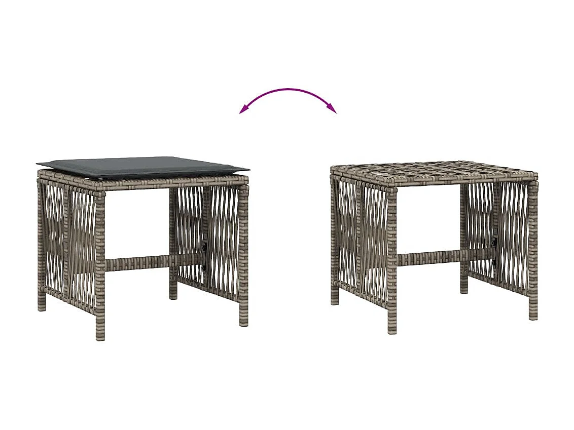 Conjunto de 4 bancos e almofadas de jardim em vime cinza 41x41x36 cm