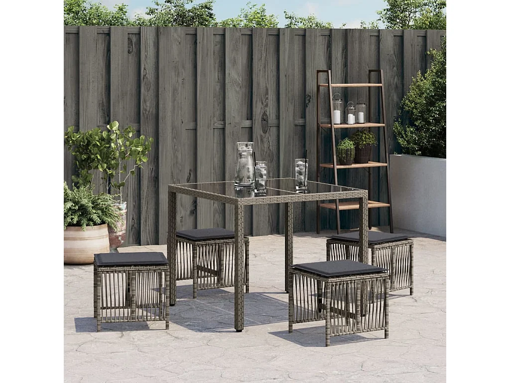 Tabourets de jardin et coussins lot de 4 gris 41x41x36 cm rotin