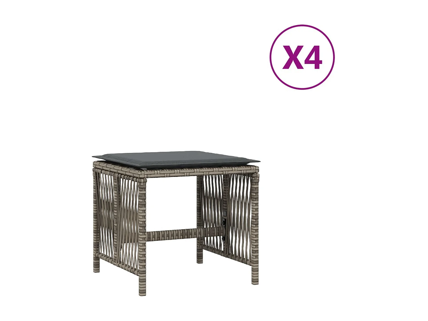 Tabourets de jardin et coussins lot de 4 gris 41x41x36 cm rotin