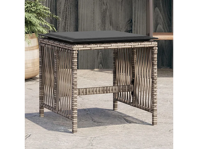 Tabourets de jardin et coussins lot de 4 gris 41x41x36 cm rotin