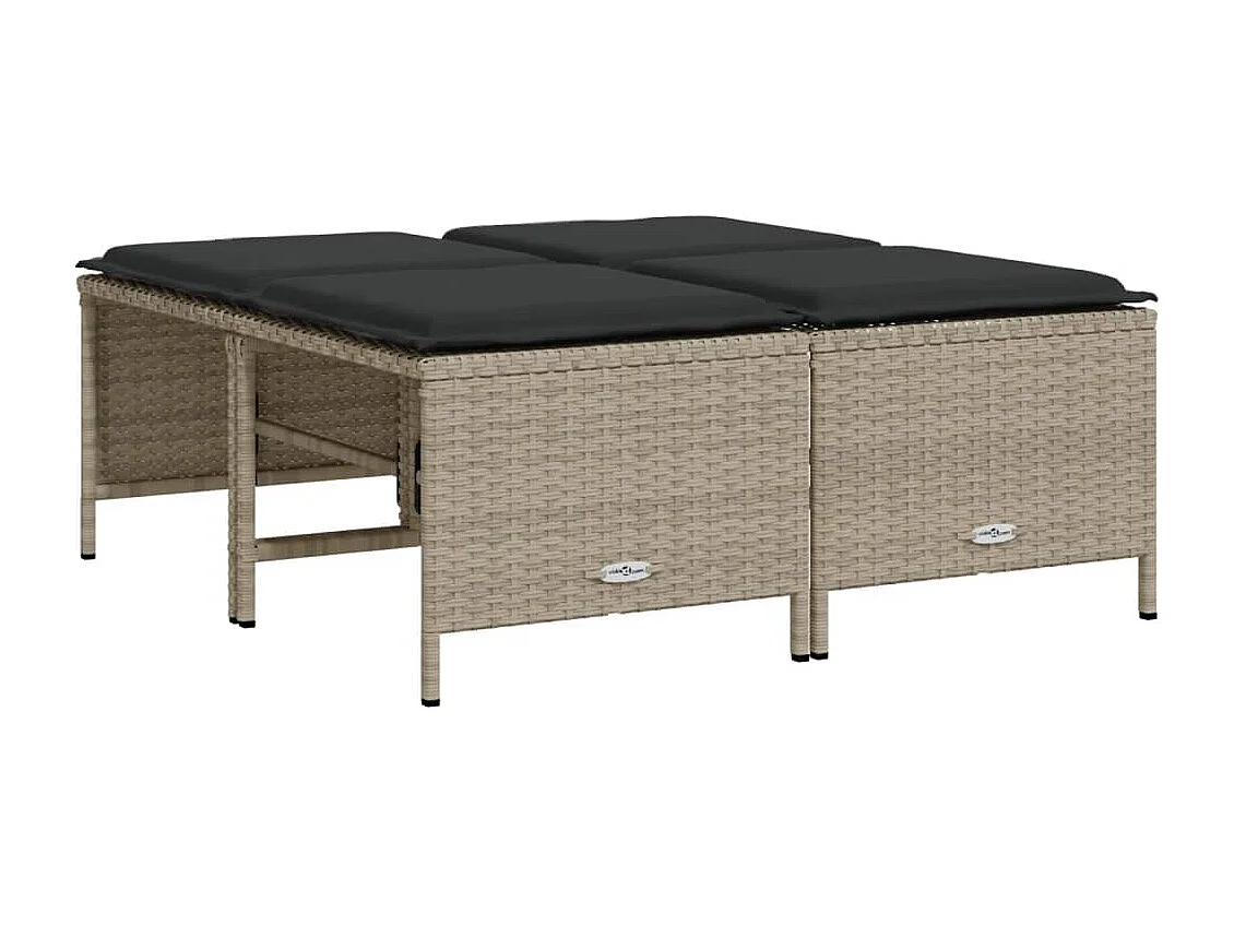 Juego de 4 taburetes de jardín con cojines de ratán gris claro