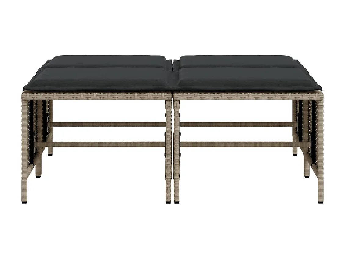 Juego de 4 taburetes de jardín con cojines de ratán gris claro