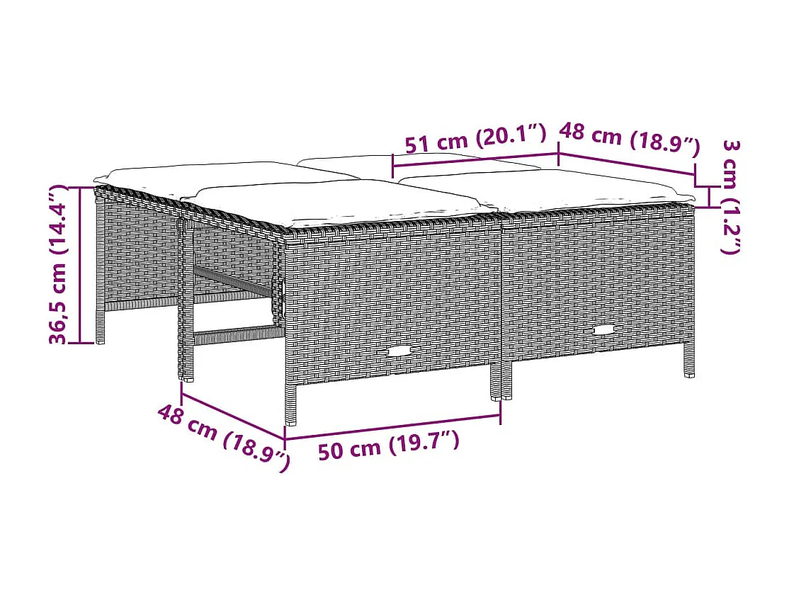 Juego de 4 taburetes de jardín con cojines de ratán gris claro