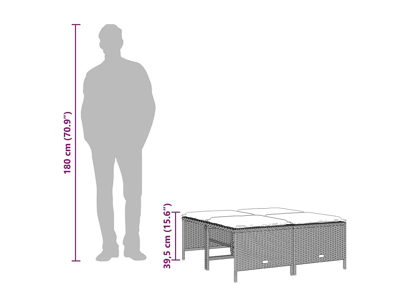 Juego de 4 taburetes de jardín con cojines de ratán gris claro