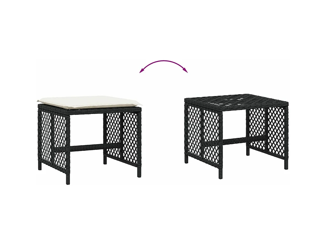 Tabourets de jardin et coussins lot de 4 noir 41x41x36 cm rotin