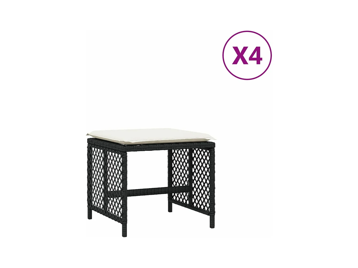 Tabourets de jardin et coussins lot de 4 noir 41x41x36 cm rotin