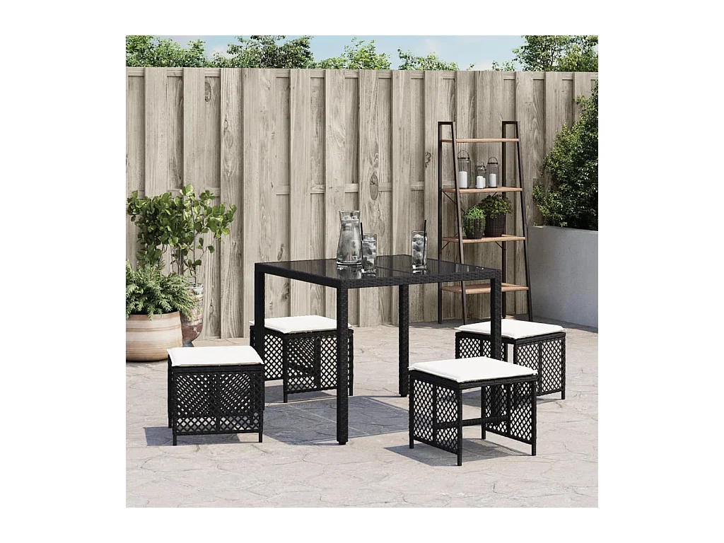 Tabourets de jardin et coussins lot de 4 noir 41x41x36 cm rotin