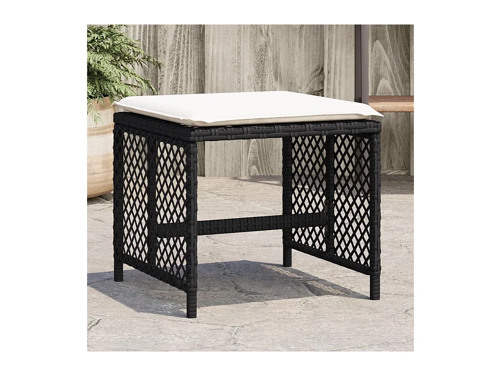 Tabourets de jardin et coussins lot de 4 noir 41x41x36 cm rotin