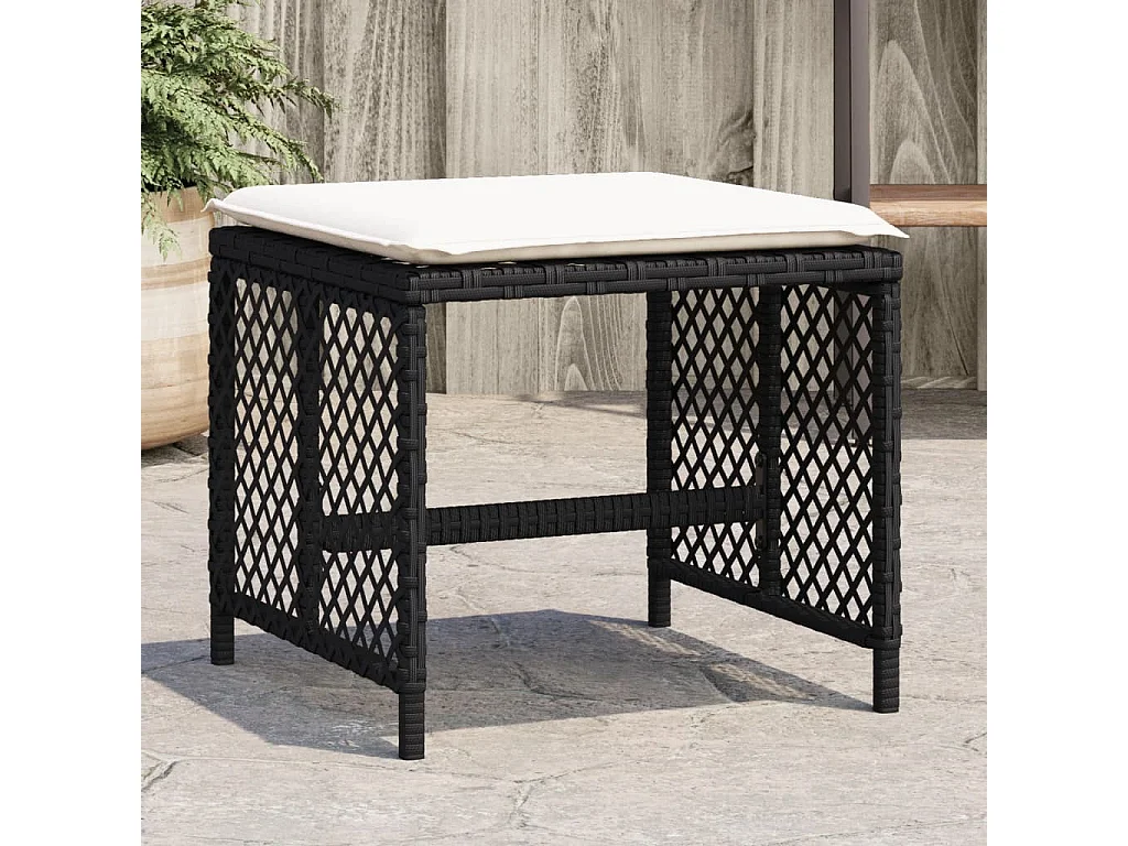 Tabourets de jardin et coussins lot de 4 noir 41x41x36 cm rotin