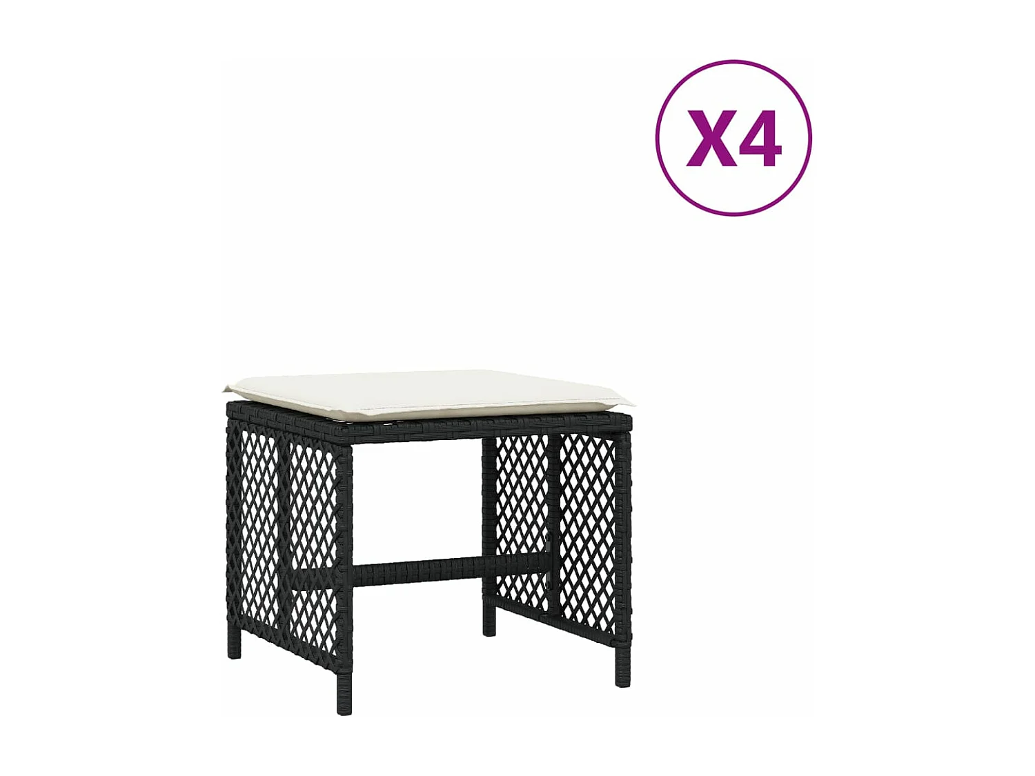 Tabourets de jardin et coussins lot de 4 noir 41x41x36 cm rotin