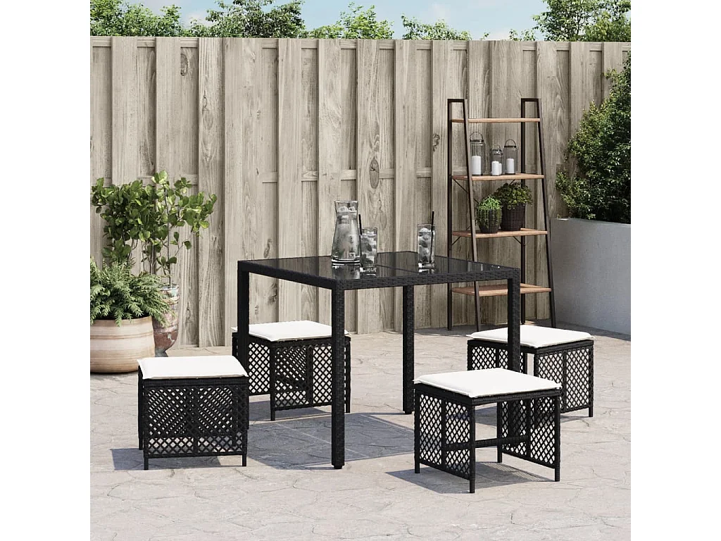Tabourets de jardin et coussins lot de 4 noir 41x41x36 cm rotin
