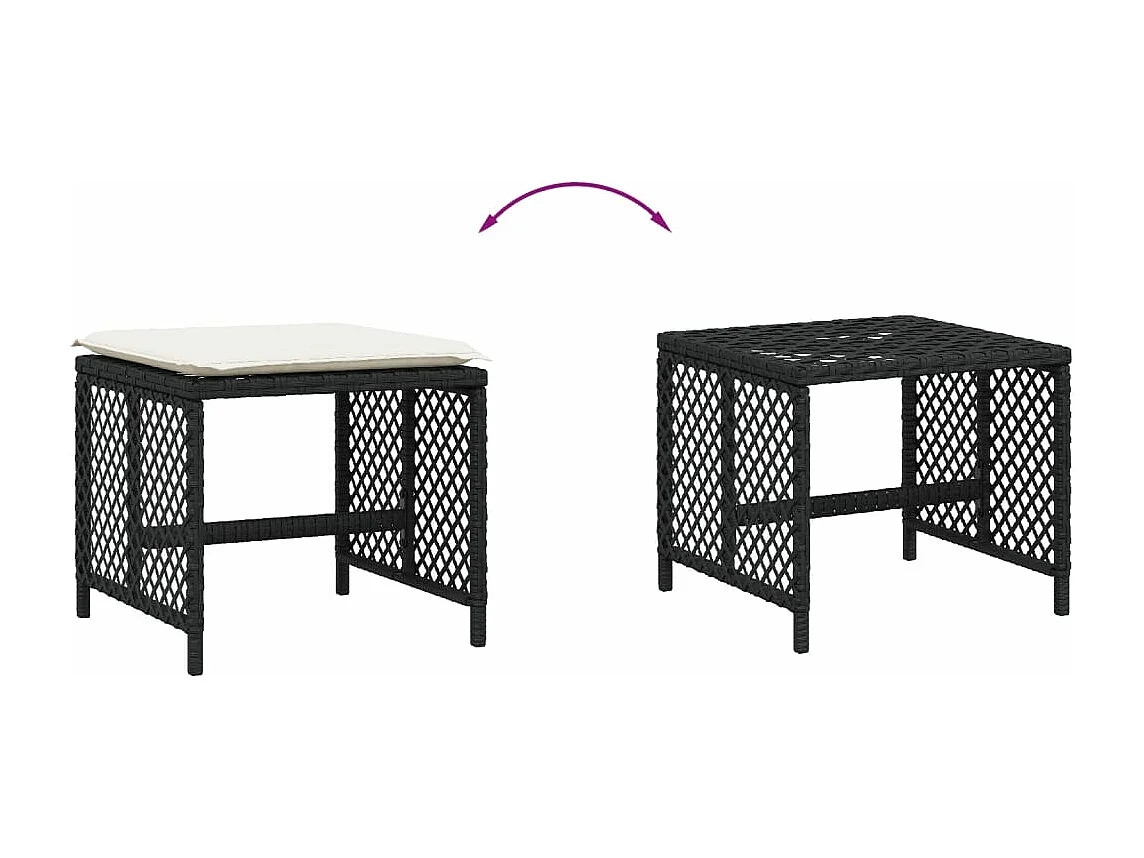 Tabourets de jardin et coussins lot de 4 noir 41x41x36 cm rotin