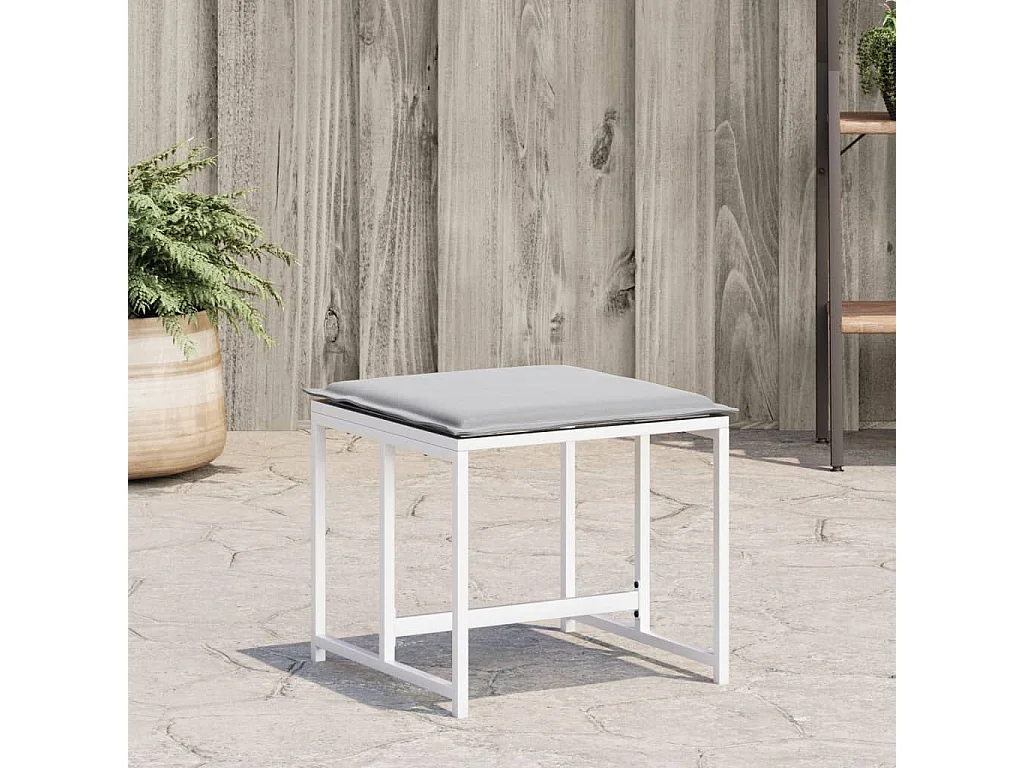 Taburetes de jardín con cojines 4ud acero blanco y textilene