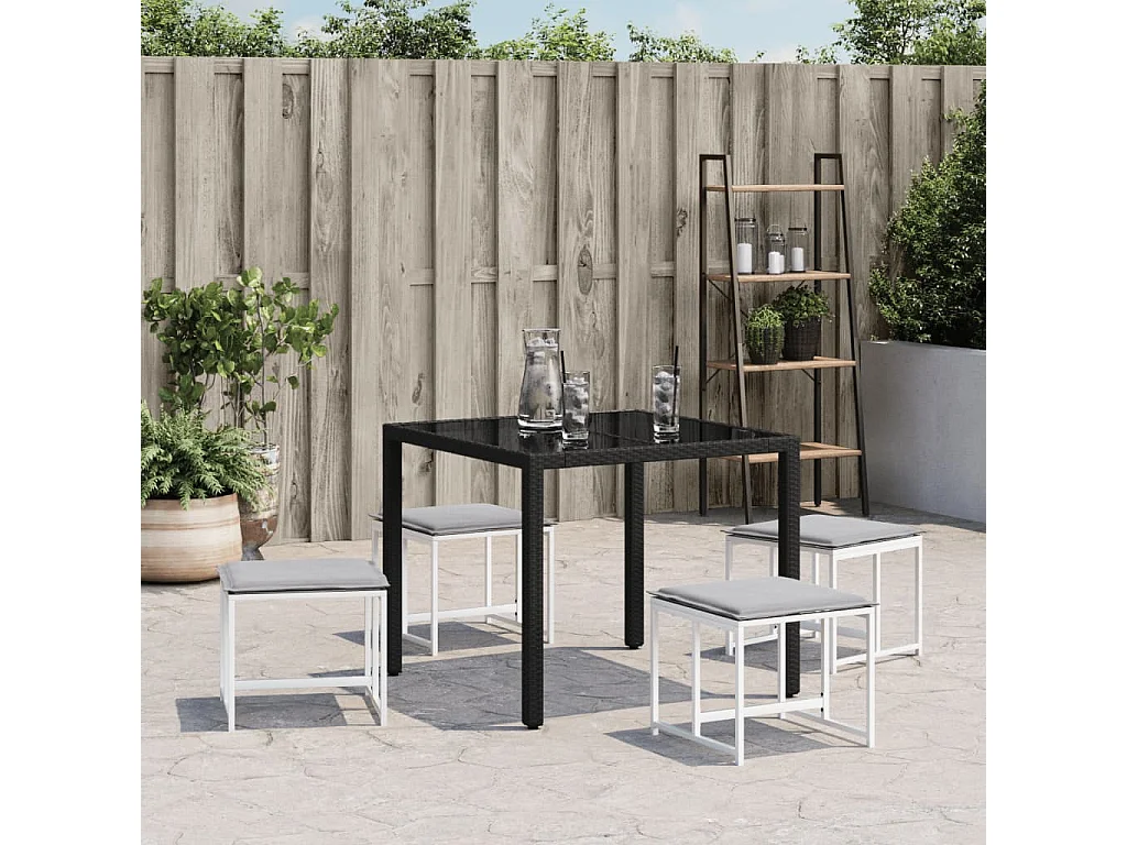 Taburetes de jardín con cojines 4ud acero blanco y textilene