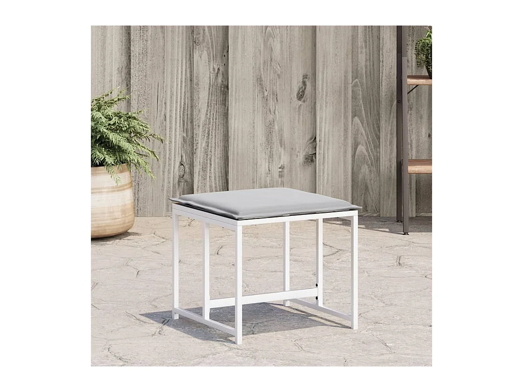 Tabourets de jardin avec coussins 4pcs blanc acier et textilène
