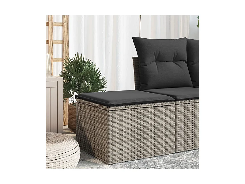 Tabouret de jardin avec coussin gris 55x55x37 cm résine tressée